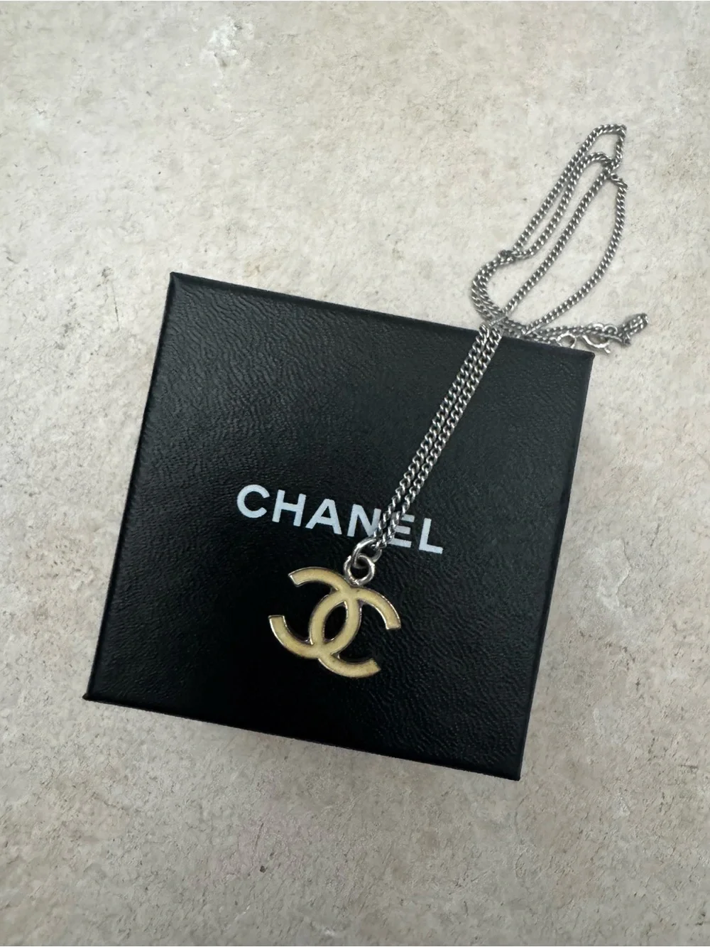CHANEL CC Logo Enamel Pendant Necklace